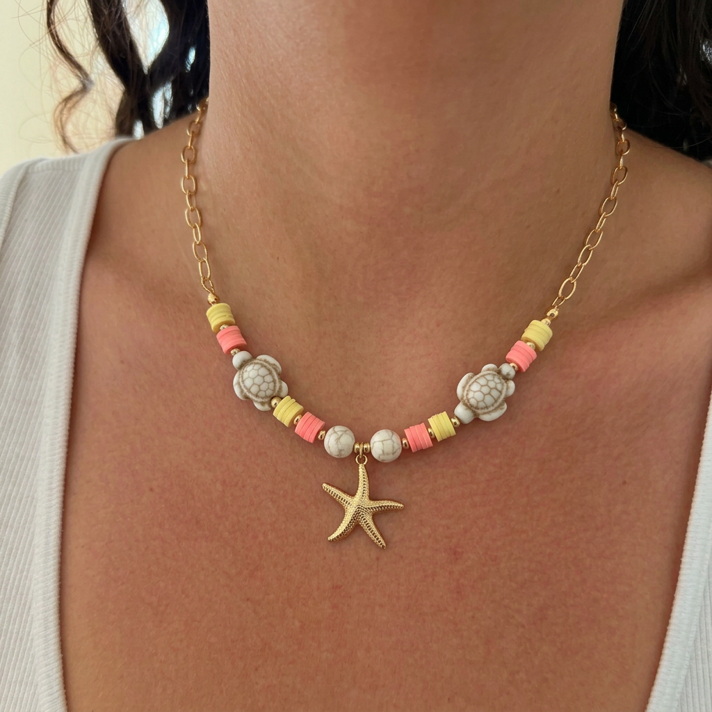 Modelo con Gargantilla Hawaii Rosa
